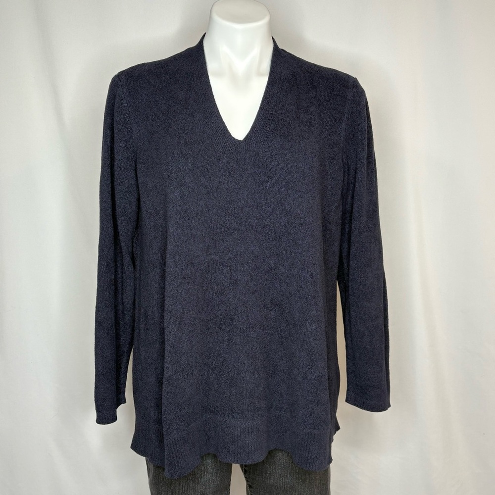 J. Jill Navy V-Neck Sweater - Classic Women’s Knit, Super Soft, Large